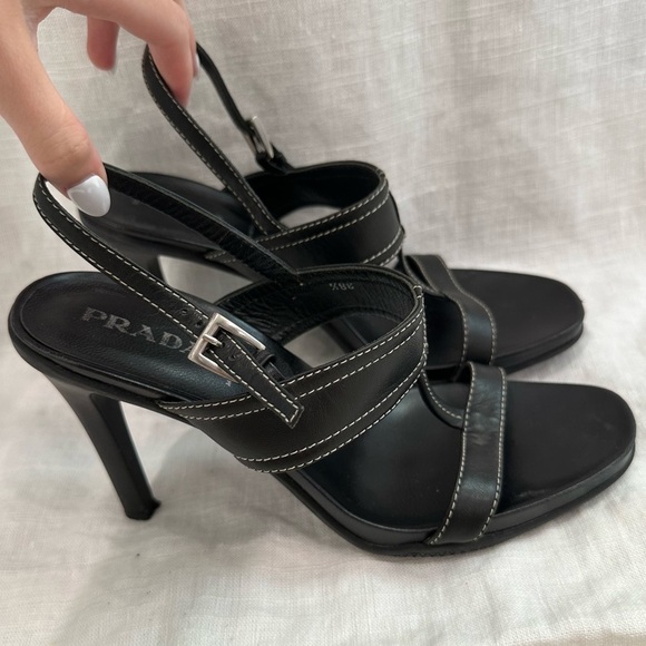 Prada black leather sling back high heels sandals - Picture 12 of 12